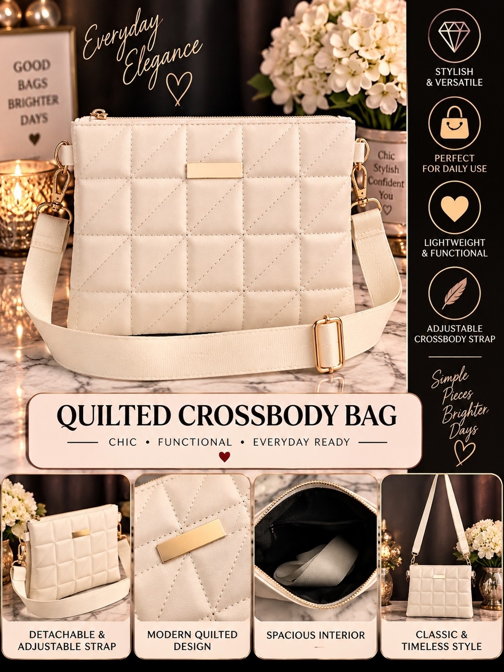 Cream Colored Quilted Crossbody Bag!!